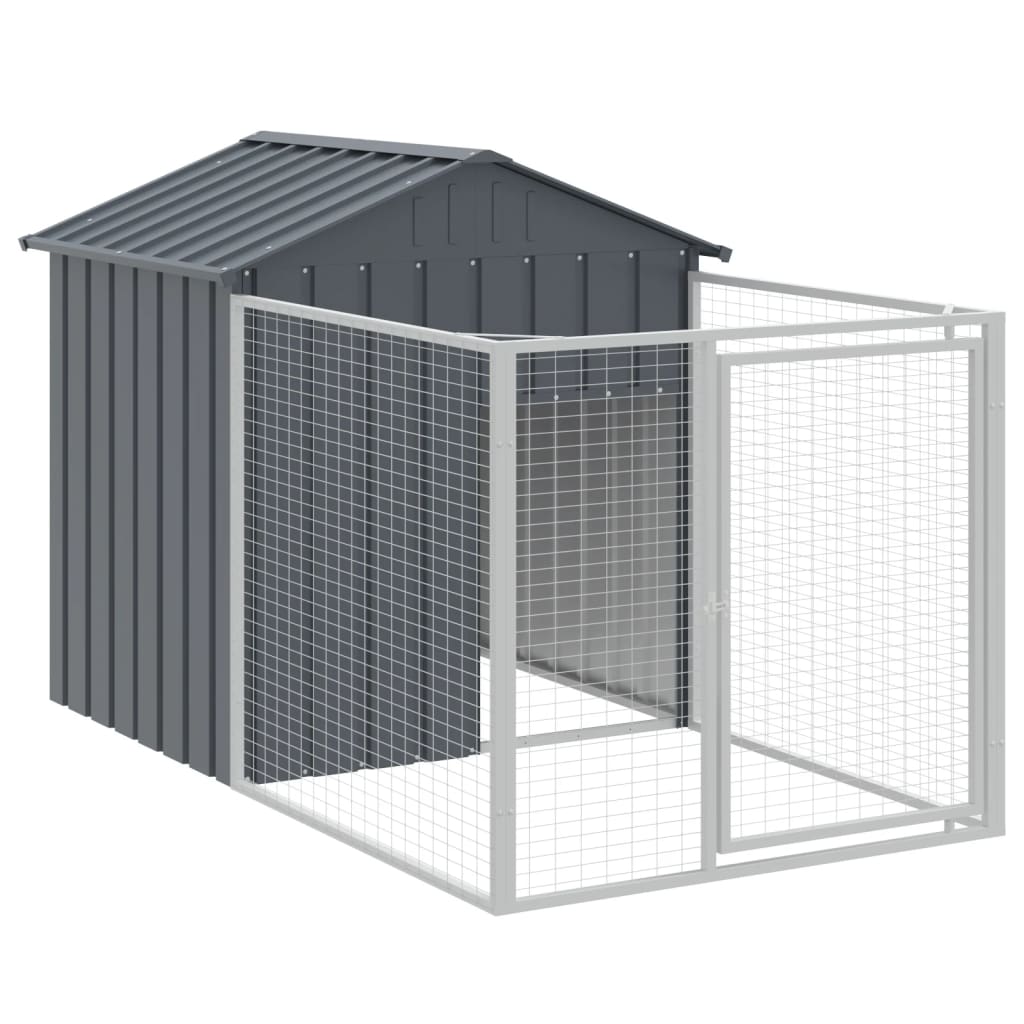 hundehus med tag 117x405x123 cm galvaniseret stål antracitgrå