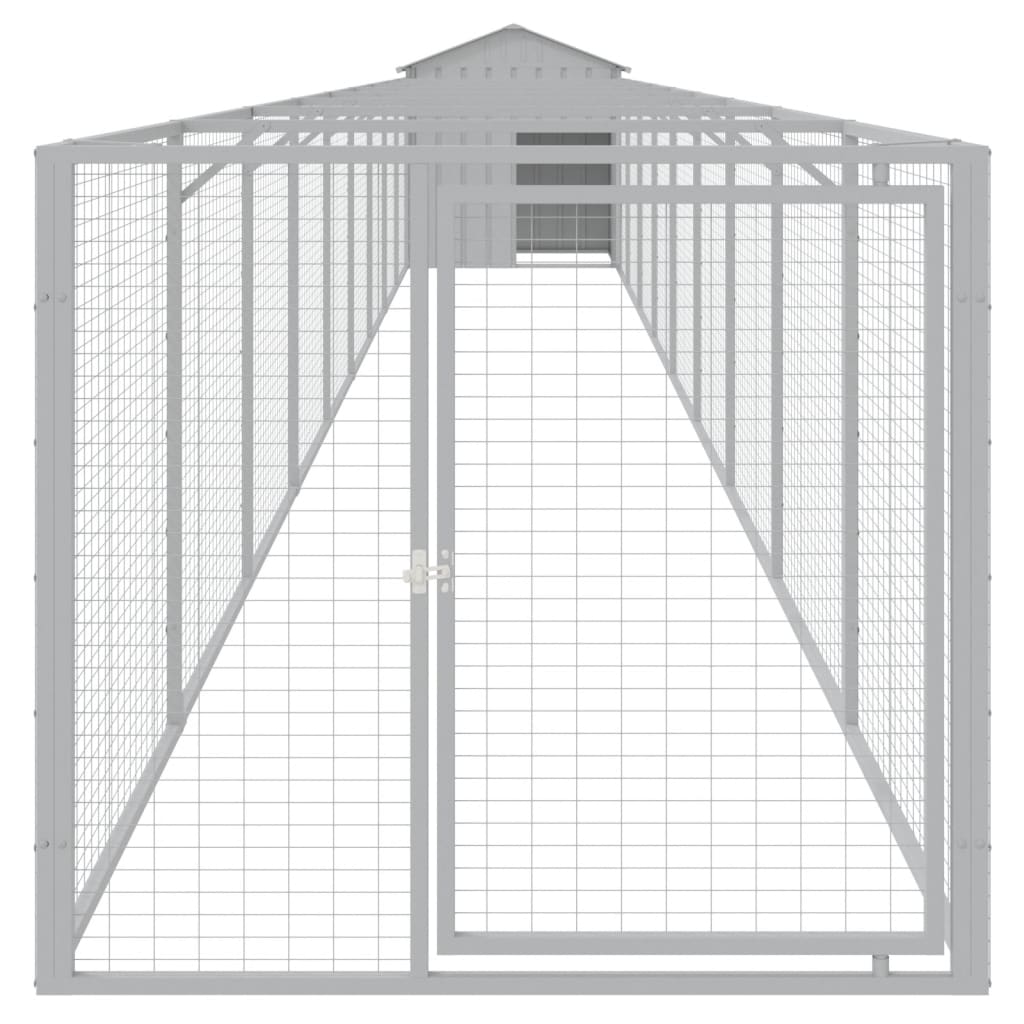 hundehus med tag 117x1017x123 cm galvaniseret stål lysegrå