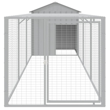 hønsehus med løbegård 117x405x123 cm galvaniseret stål lysegrå