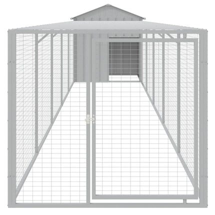 hønsehus med løbegård 117x609x123 cm galvaniseret stål lysegrå