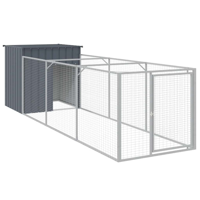 hundehus med løbegård 110x405x110 cm galvaniseret stål antracit