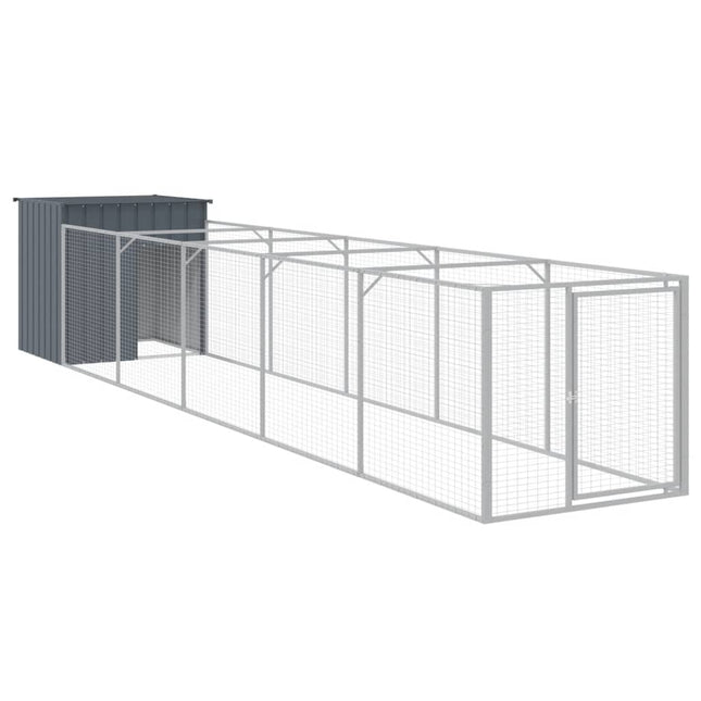 hundehus med løbegård 110x609x110 cm galvaniseret stål antracit