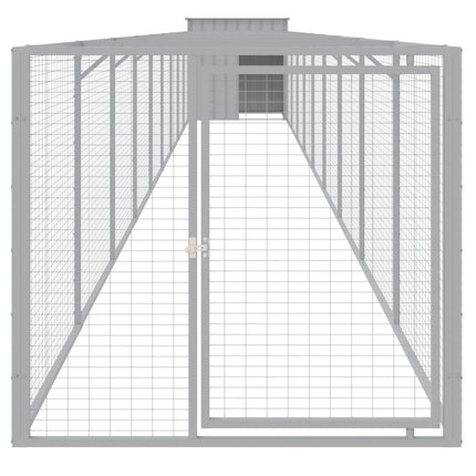 hundehus med løbegård 110x1017x110 cm galvaniseret stål lysegrå