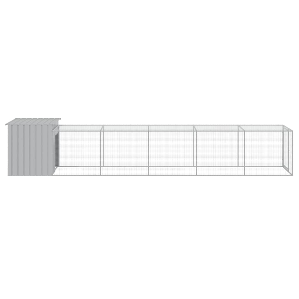 hønsehus med løbegård 110x609x110 cm galvaniseret stål lysegrå