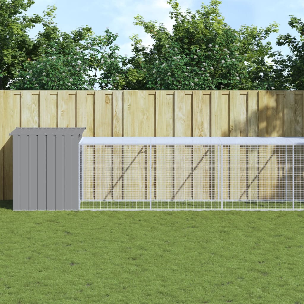 hønsehus med løbegård 110x609x110 cm galvaniseret stål lysegrå