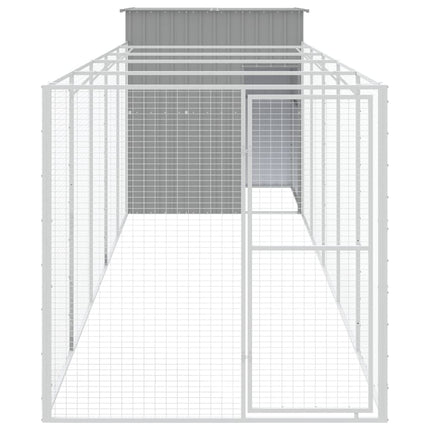 hundehus med løbegård 165x659x181 cm galvaniseret stål lysegrå