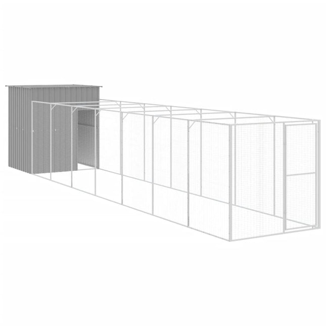 hundehus med løbegård 165x863x181 cm galvaniseret stål lysegrå