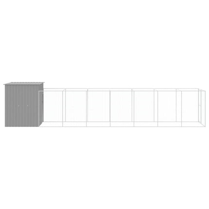 hundehus med løbegård 165x863x181 cm galvaniseret stål lysegrå