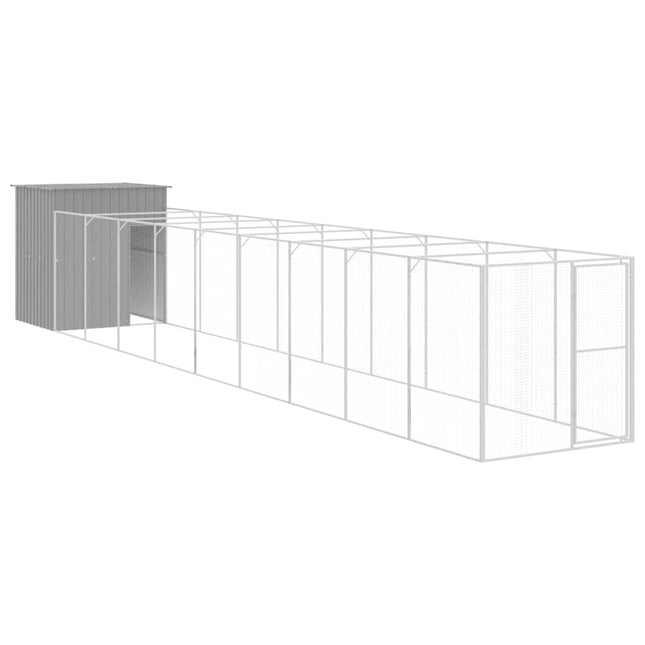 hundehus med løbegård 165x1067x181 cm galvaniseret stål lysegrå