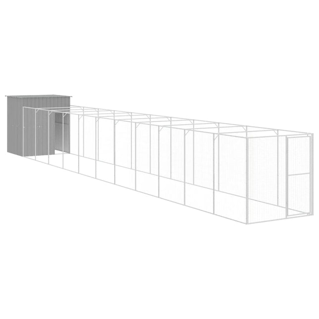 hundehus med løbegård 165x1271x181 cm galvaniseret stål lysegrå