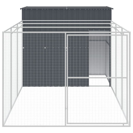 hundehus med løbegård 214x457x181 cm galvaniseret stål antracit