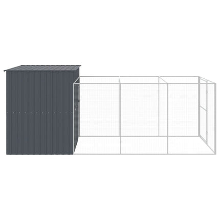 hundehus med løbegård 214x457x181 cm galvaniseret stål antracit