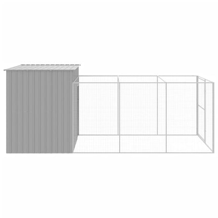hundehus med løbegård 214x457x181 cm galvaniseret stål lysegrå