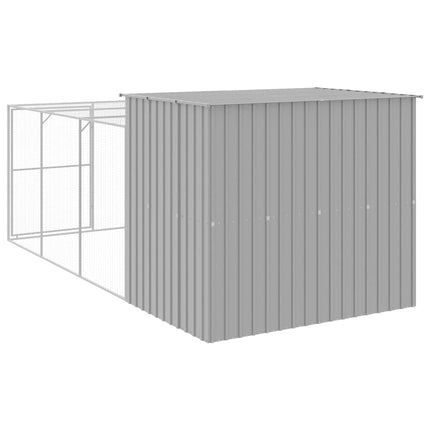hundehus med løbegård 214x457x181 cm galvaniseret stål lysegrå