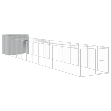 hundehus med løbegård 214x1273x181 cm galvaniseret stål lysegrå
