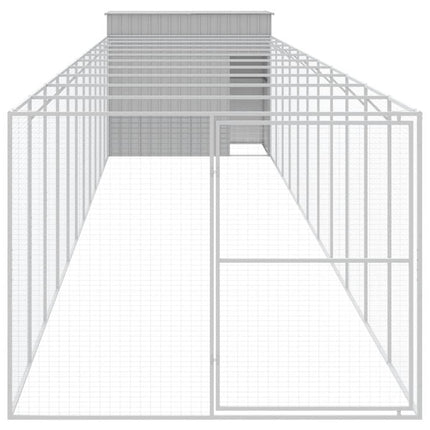 hundehus med løbegård 214x1273x181 cm galvaniseret stål lysegrå