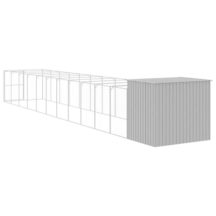 hundehus med løbegård 214x1273x181 cm galvaniseret stål lysegrå