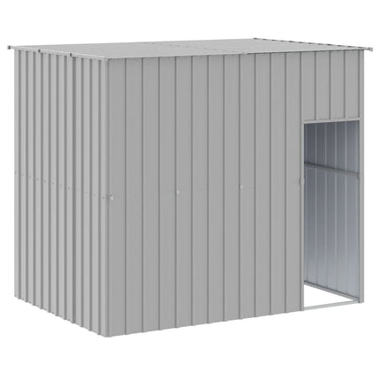 hundehus med løbegård 214x1273x181 cm galvaniseret stål lysegrå