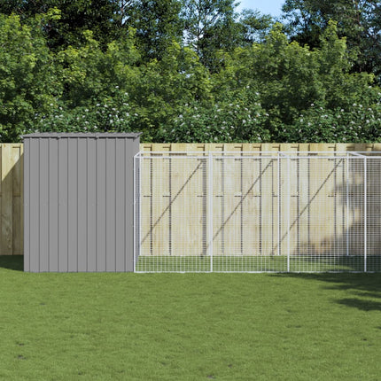 hundehus med løbegård 214x1273x181 cm galvaniseret stål lysegrå
