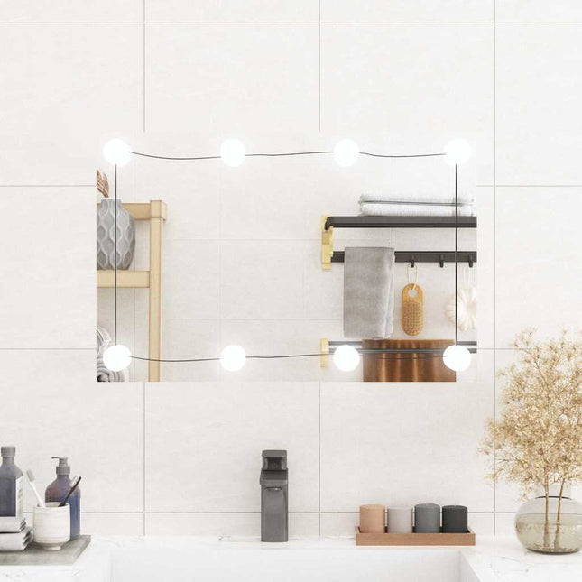 vægspejl med LED-lys 40x60 cm rektangel glas