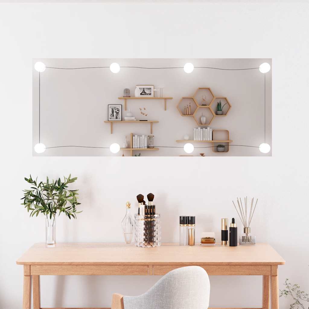 vægspejl med LED-lys 40x100 cm rektangel glas