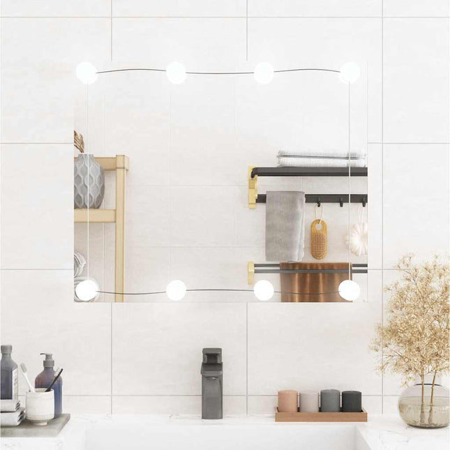 vægspejl med LED-lys 50x60 cm rektangel glas