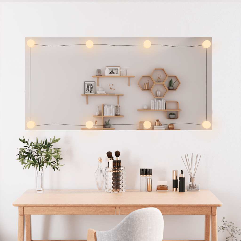 vægspejl med LED-lys 50x100 cm rektangel glas