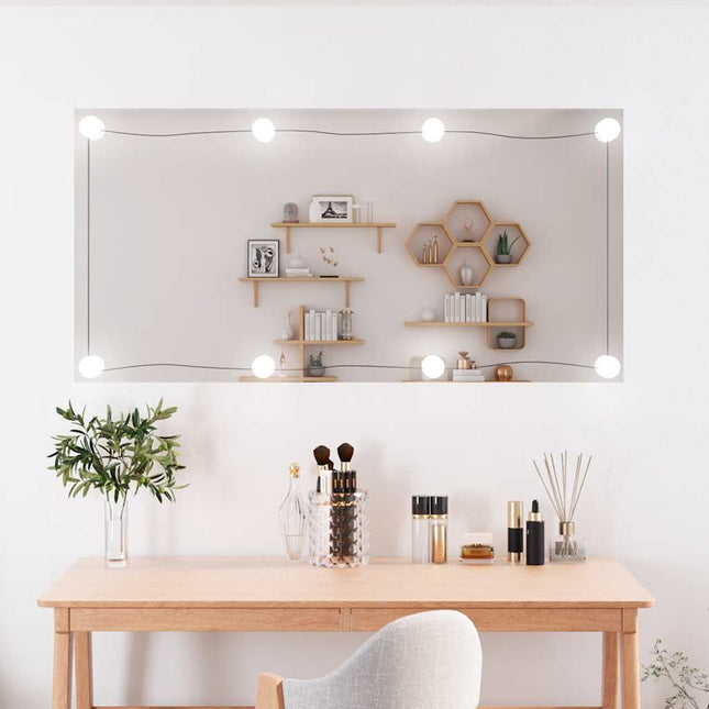 vægspejl med LED-lys 50x100 cm rektangel glas