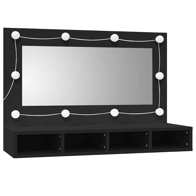 spejlskab med LED-lys 90x31,5x62 cm sort