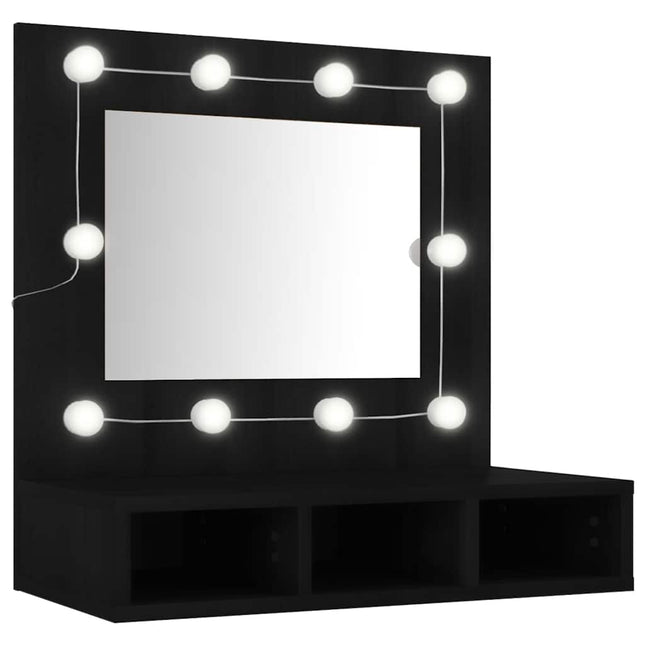 spejlskab med LED-lys 60x31,5x62 cm sort