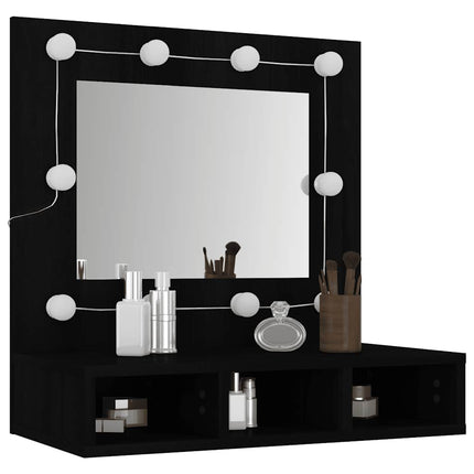 spejlskab med LED-lys 60x31,5x62 cm sort