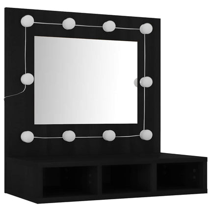spejlskab med LED-lys 60x31,5x62 cm sort