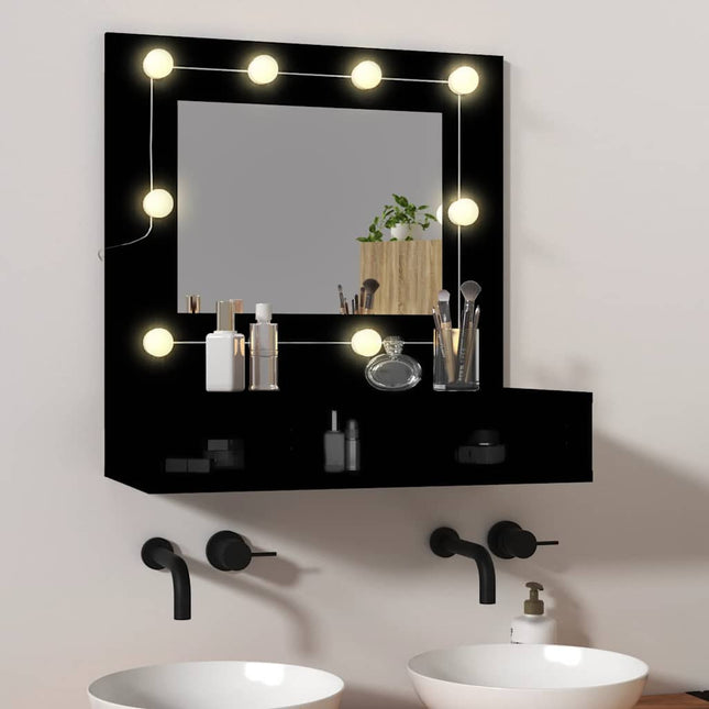 spejlskab med LED-lys 60x31,5x62 cm sort