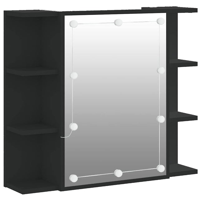 spejlskab med LED-lys 70x16,5x60 cm sort