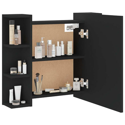 spejlskab med LED-lys 70x16,5x60 cm sort