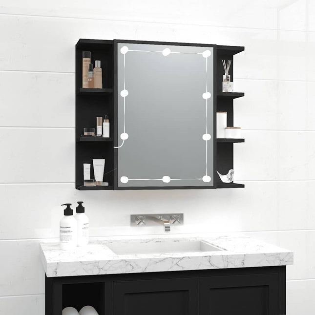 spejlskab med LED-lys 70x16,5x60 cm sort