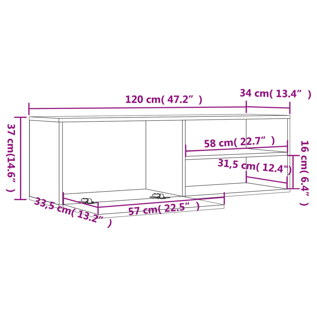 tv-bord 120x34x37 cm konstrueret træ grå sonoma-eg