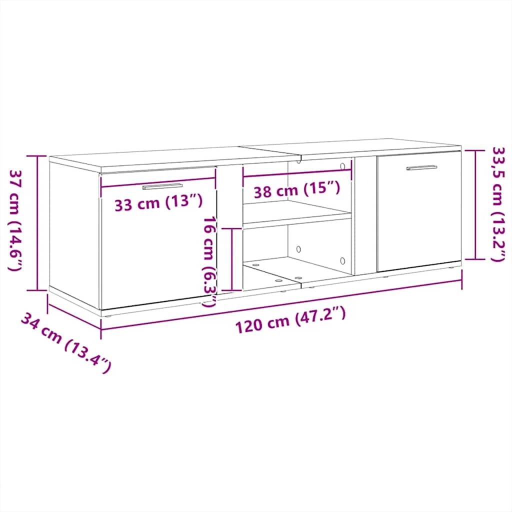 tv-bord 120x34x37 cm konstrueret træ grå sonoma-eg