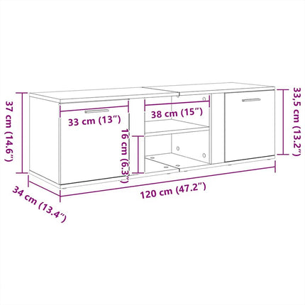tv-bord 120x34x37 cm konstrueret træ grå sonoma-eg