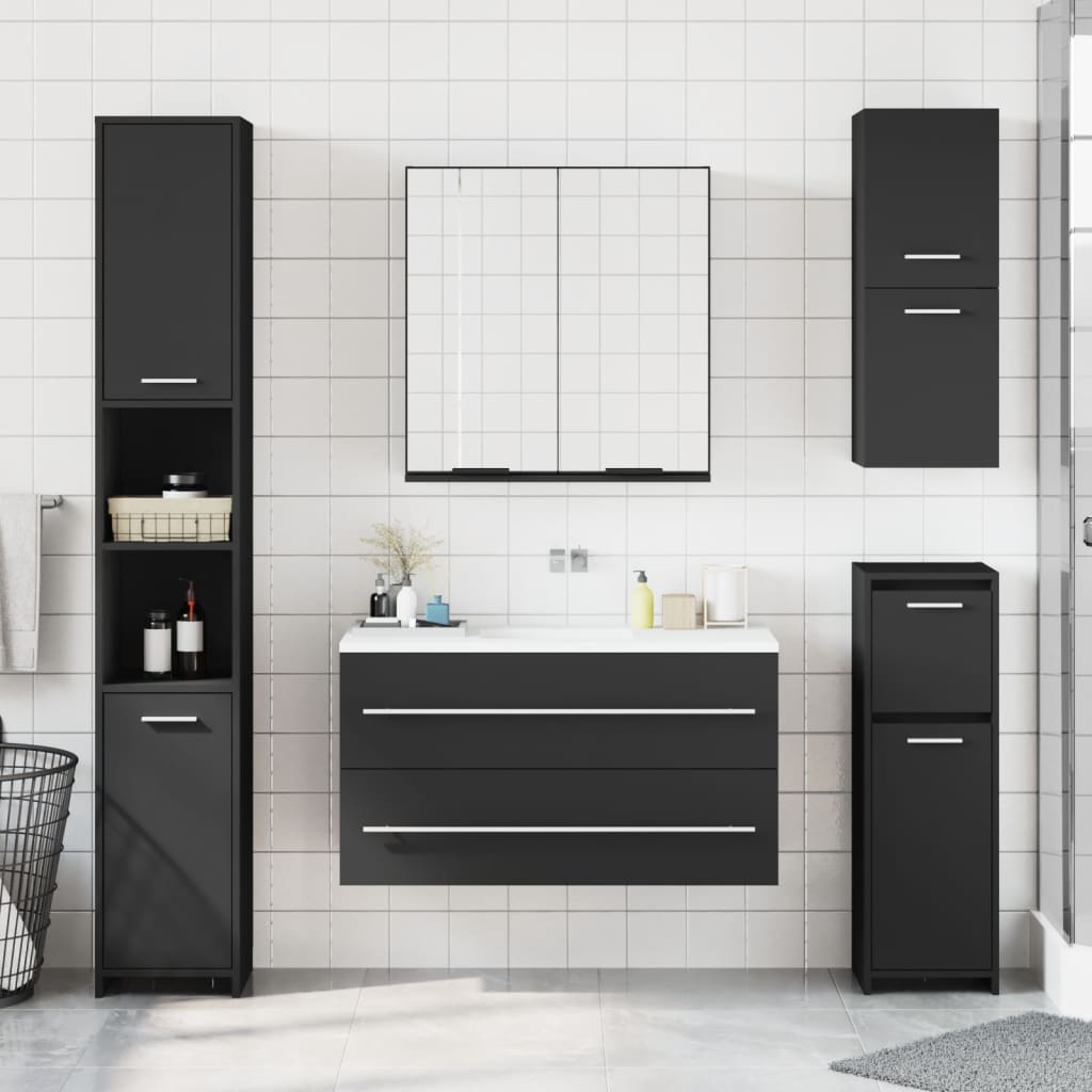 badeværelsesskab med spejl 64x20x67 cm konstrueret træ sort