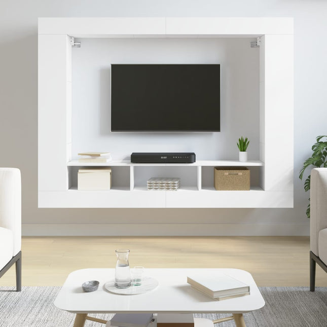 tv-møbel 152x22x113 cm konstrueret træ hvid