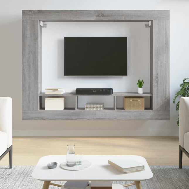tv-møbel 152x22x113 cm konstrueret træ grå sonoma-eg