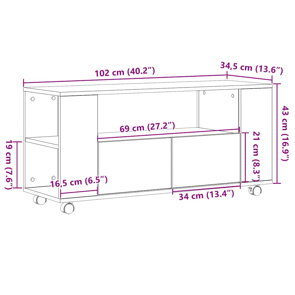 tv-bord 102x34,5x43 cm konstrueret træ sonoma-eg
