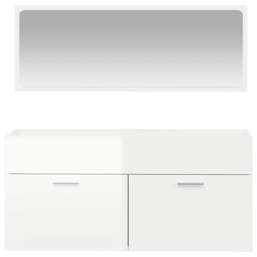 badeværelsesskab med spejl konstrueret træ hvid højglans