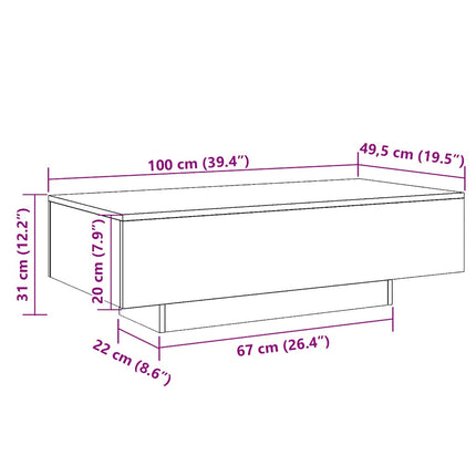 sofabord 100x49,5x31 cm konstrueret træ røget egetræsfarve