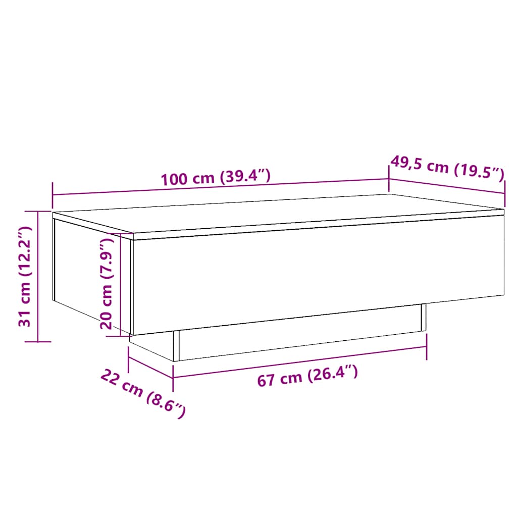 sofabord 100x49,5x31 cm konstrueret træ grå sonoma-eg