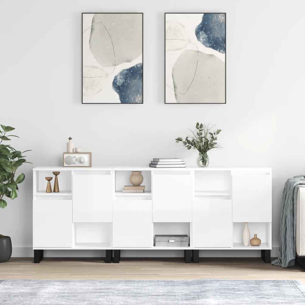 skænke 3 stk. konstrueret træ hvid højglans