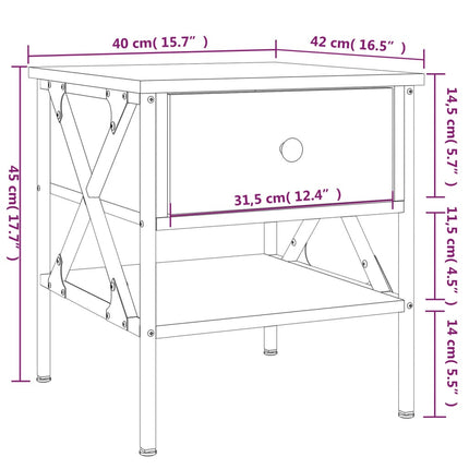 sengebord 40x42x45 cm konstrueret træ sonoma-eg