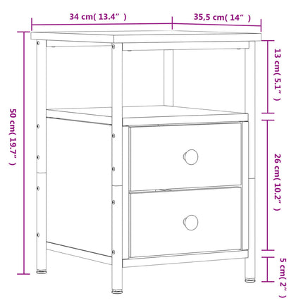 sengebord 34x35,5x50 cm konstrueret træ sonoma-eg