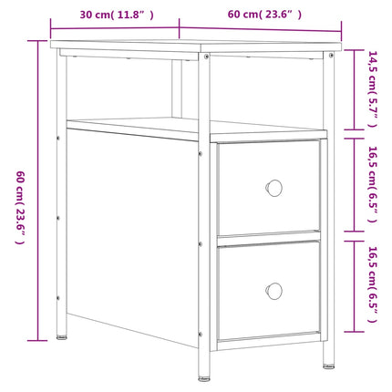 sengebord 30x60x60 cm konstrueret træ sonoma-eg